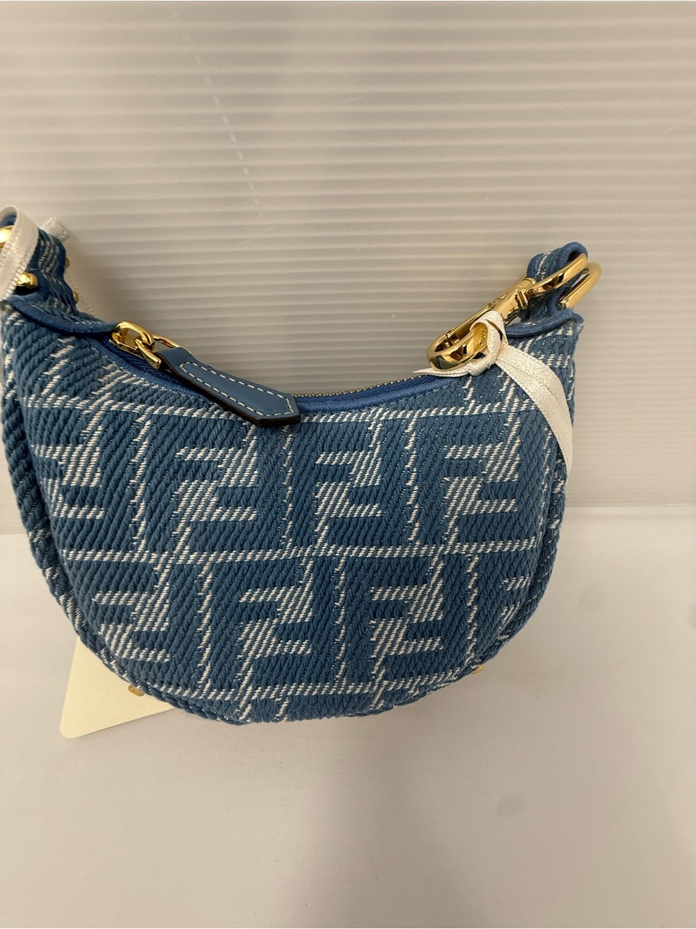 Fendi Blue Monogram Crescent Mini Bag with Gold Accents - Picture 4 of 5